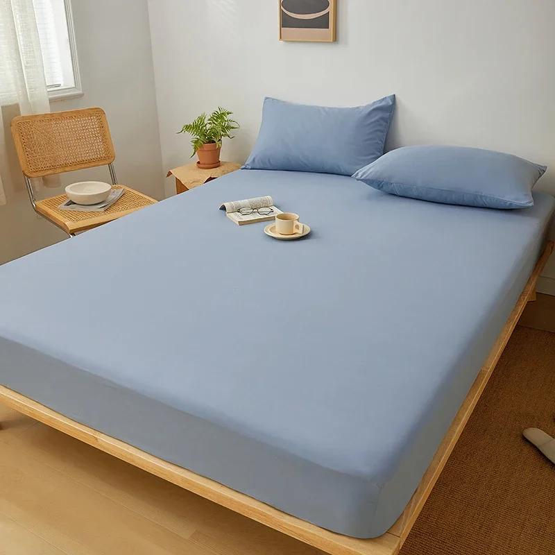 Baumwoll-Spannbettlaken mit Gummibändern Rutschfest Verstellbarer Matratzenbezug für Doppel- King- Queenbett Rutschfest Einfarbig