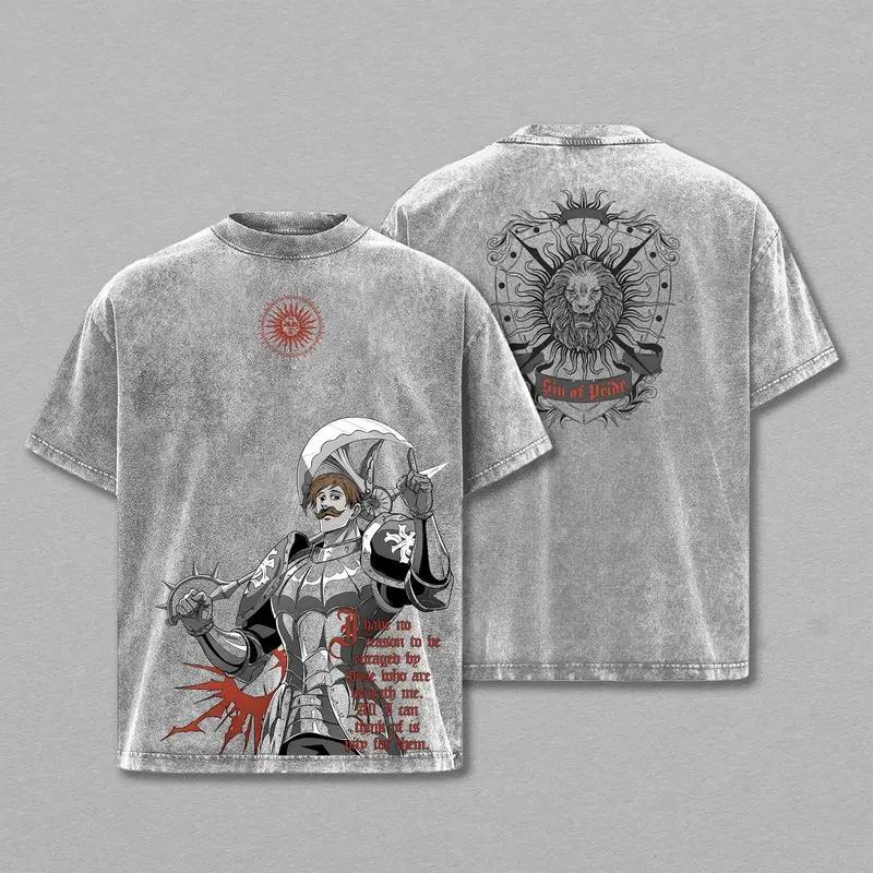 Die sieben Todsünden Escanor T-Shirt Anime Aufdruck Gewaschen Übergroß Kleidung Herrenbekleidung Hohe Qualität Lässig Baumwolle T-Shirts Tops