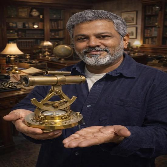 Nautical Brass Alidade Telescope with Compass Base Maritime Decorative Instrument Gift