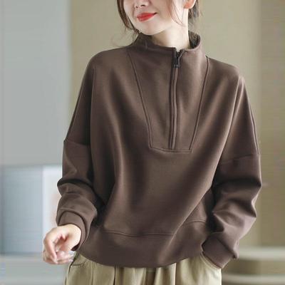 Women's Stand Collar Half Zip Sweatshirt Loose Fit Long Sleeve Pullover Casual Top Plus Size