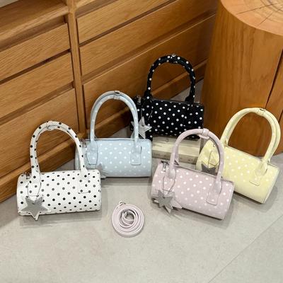 Korean Polka Dot Print Tote Bag Large Capacity Pillow Bag Made Of Patent Pu Leather Cute Casual With Star Charm Shoulder Bag New