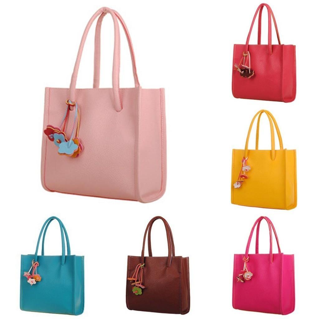 Chic And Stylish Candy Color Pu Leather Tote For Women With Floral Design