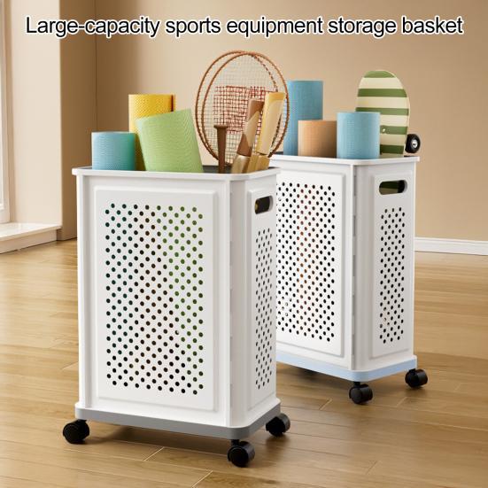 Rolling Yoga Mat Storage Basket Home Gym Storage Rack with Wheels Breathable Mesh Basket Organizer for Yoga Mats Rackets Blankets