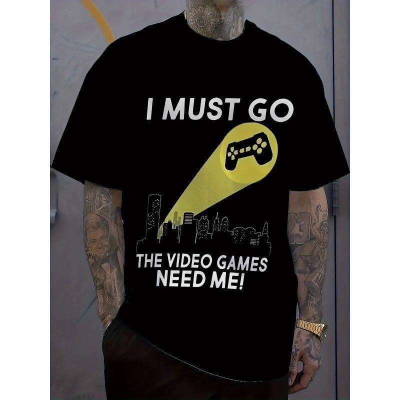 

European sizes Trendy Summer 3D T-Shirt for Men / Gaming Console Graphic / Stylish English Letters / Plus Size 4XL чорний