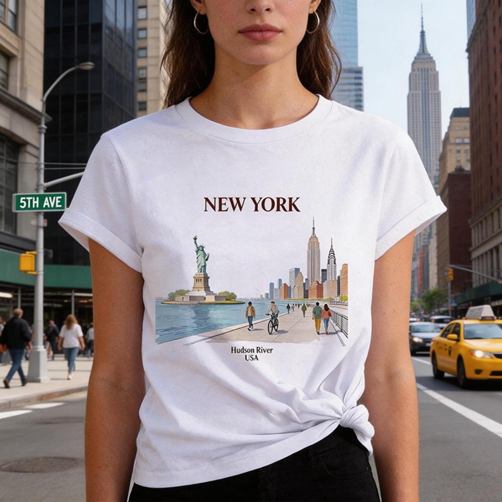 

Women s Clothes Girl Short Sleeve Crew Neck Casual Tees Tops for Summer Spring 90s T Shirt New York Women Print T-shirt M