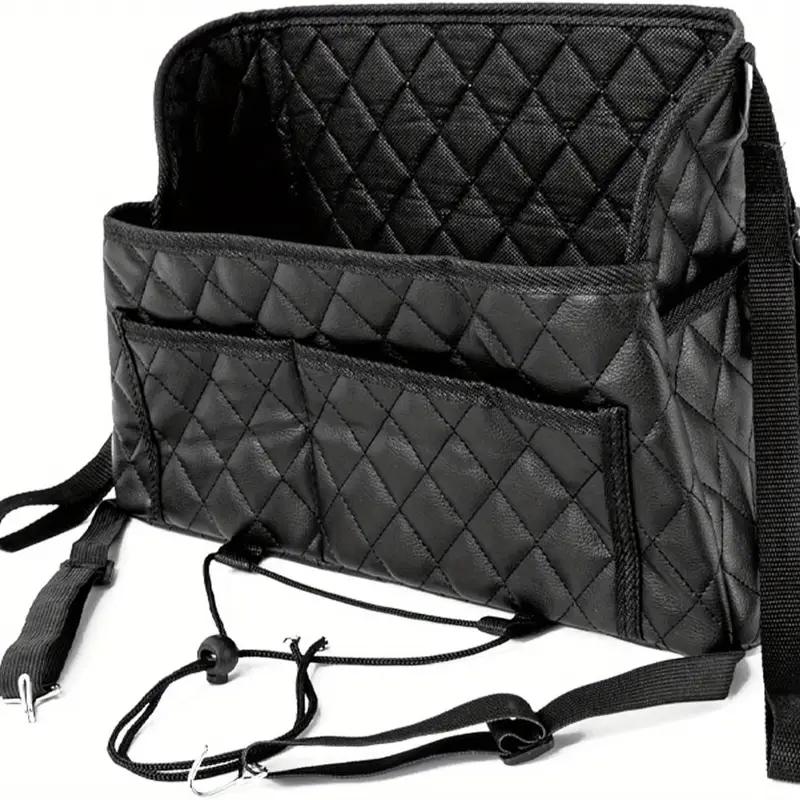 1 Large Capacity PU Leather Car Seat Storage Bag, Hanging Storage Bag With Multiple Zippered Pockets, Car Interior Accessories