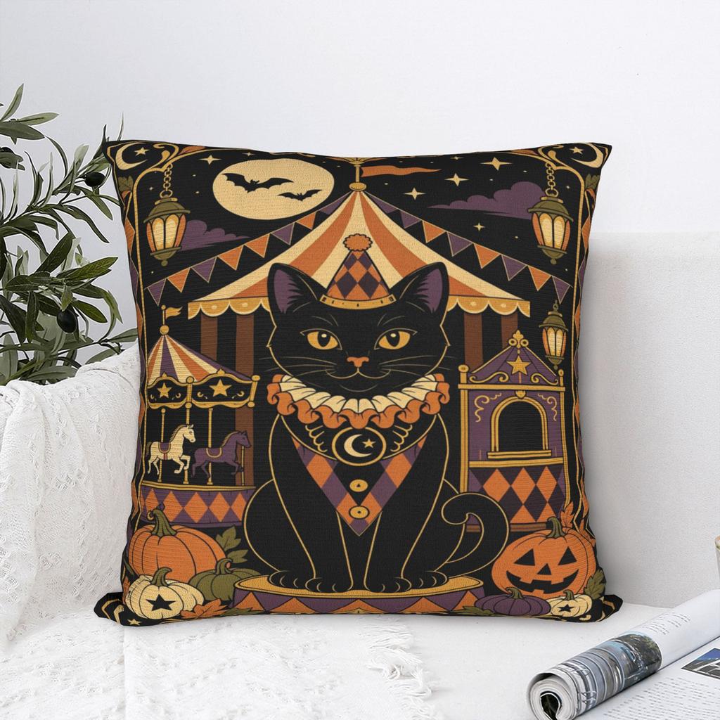 Halloween Black Cats Square Pillow Cases Spooky Carnival Circus Cushion Cover Novelty Throw Pillow Case Cover for Car 40*40cm