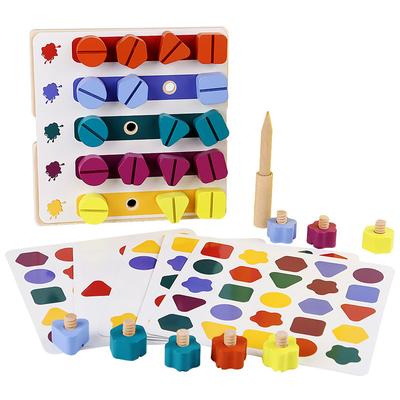 Holzschraube Mutter Demontage Farbe Form Passende Bausteine Spiel Montessori Lernspielzeug Geschenk für Kinder Jungen