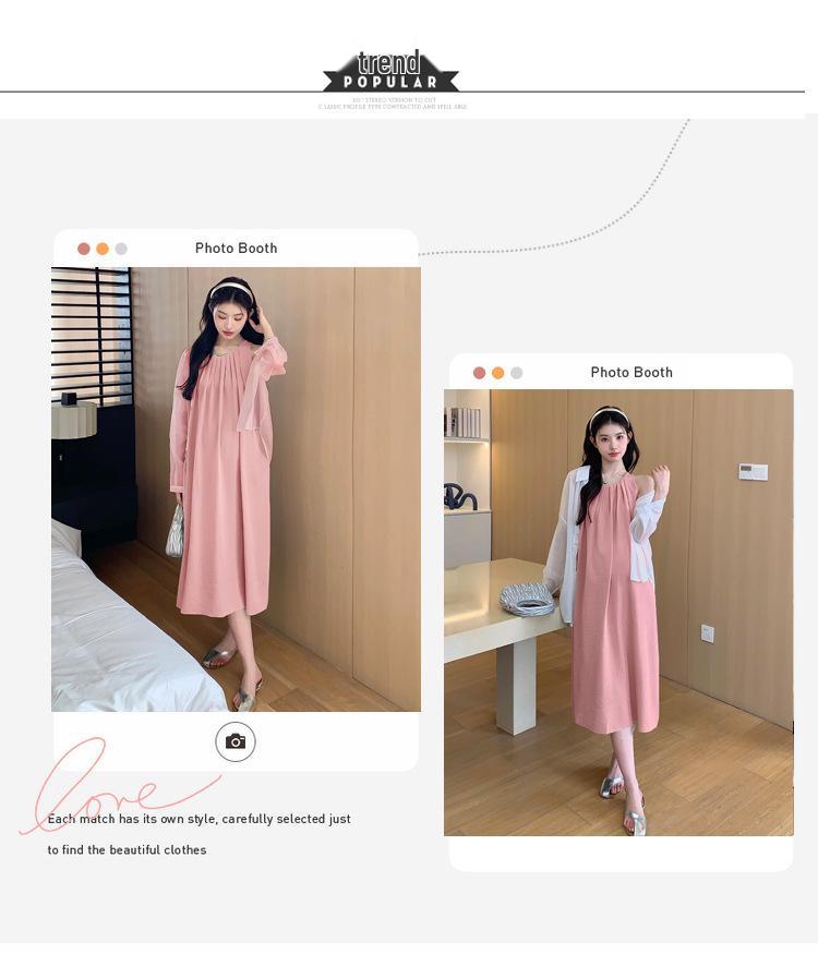 Umstandssommerkleid-Set im französischen Stil: Slipkleid & Sonnenschutzhemd - Lockere Passform