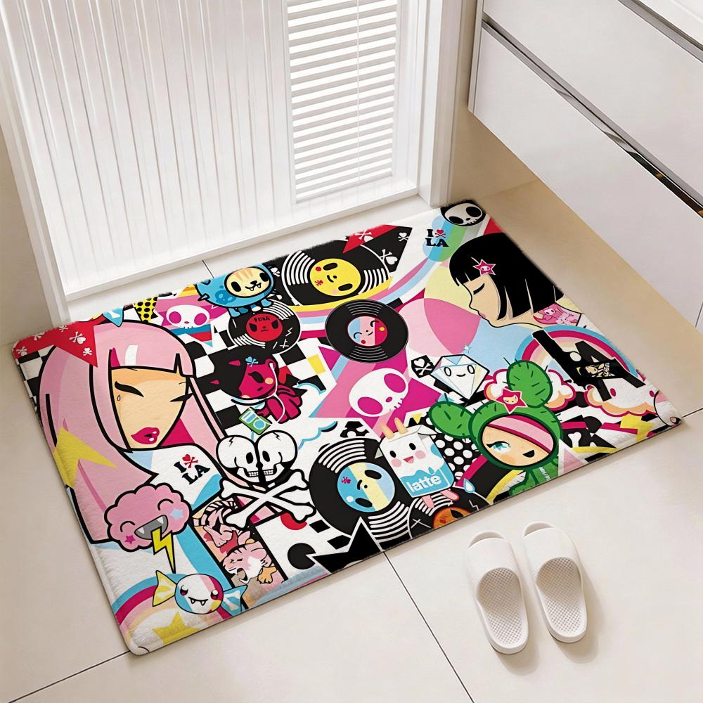 Kawaii Lifestyle Brand T-tokidokis Floor Mat Soft Thickened Flannel Door Mat Non-Slip Living Room Rug Home Decor