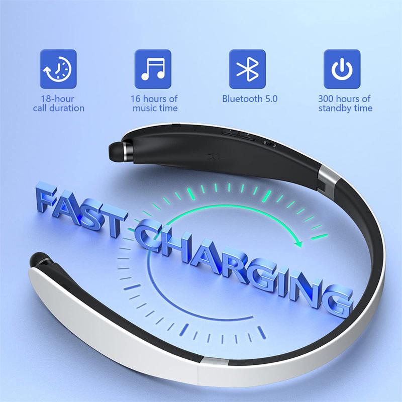 New Wireless Bluetooth 5.0 Neckband Earphones Foldable Headphones Hifi Stereo Earphones Noise Cancelling Headphones with Mic