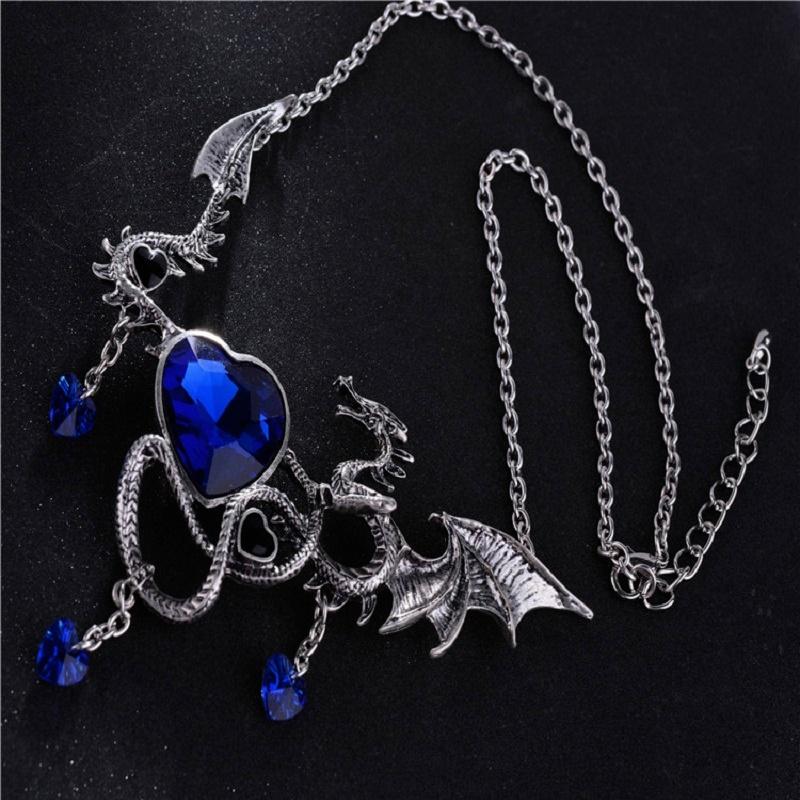 Gothic Heart-Shaped Zircon Dragon Pendant Couple Necklace Creative Metal Personality Couple Party Jewelry Accessories