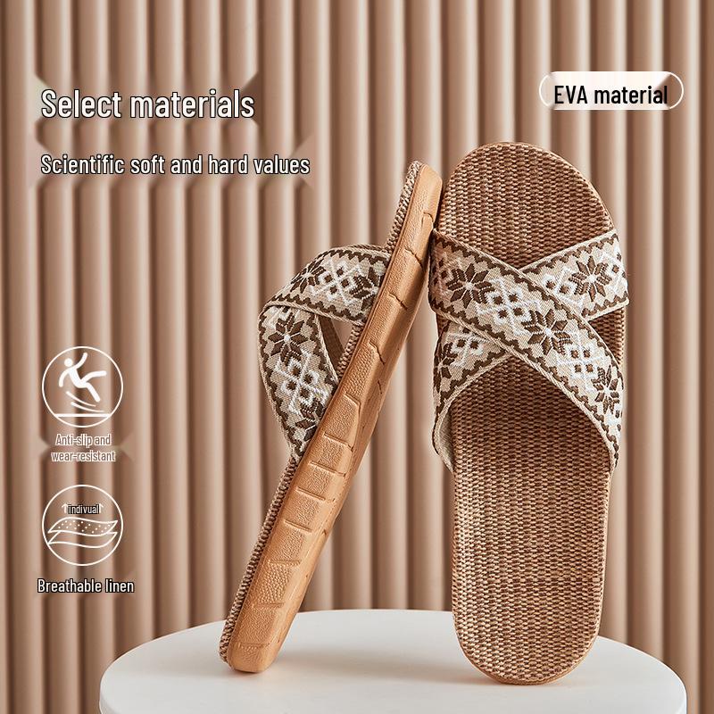 FL Four Seasons Women's Linen Deodorant Anti-slip Indoor/Outdoor Silent Slippers