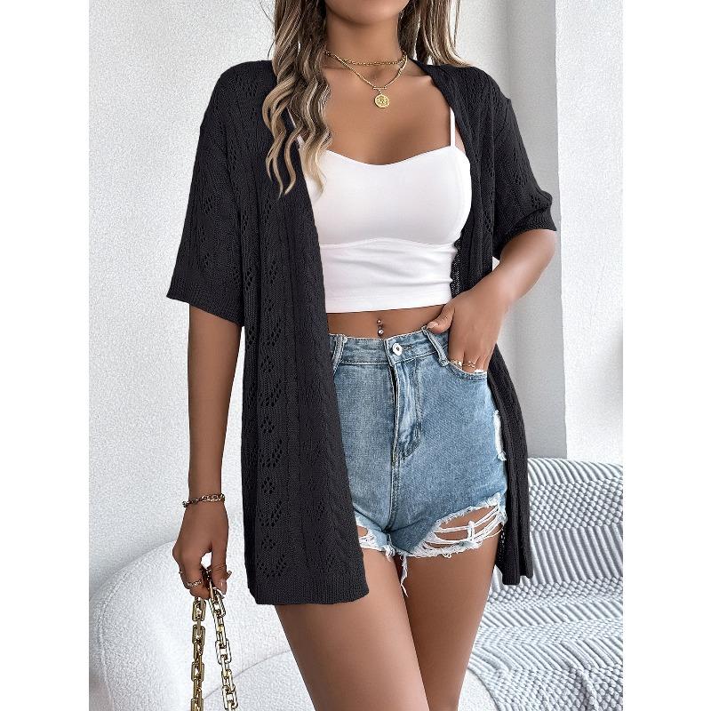 Damen Frühlings- und Sommer-Häkel-Kurzarm-Strickjacke Urlaubs-Sonnenschutz-Strickjacke