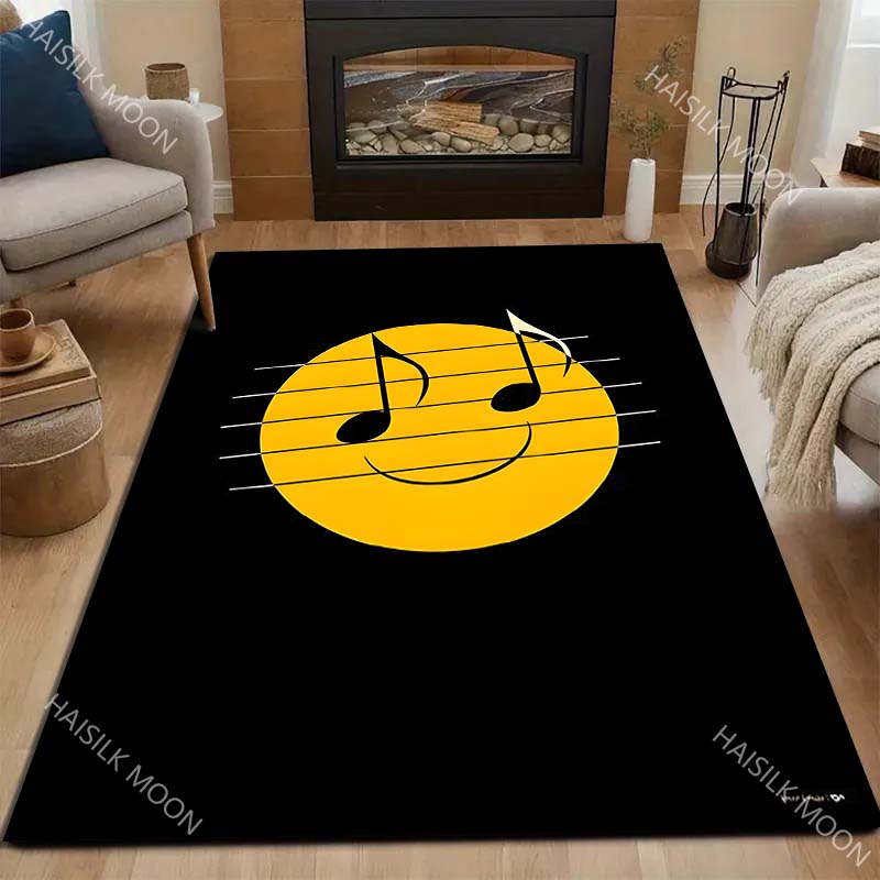 1PC Smiley notes on music staff Print Carpet for Living Room Bedroom Sofa Home Decor Rus Non-slip Floor Mat Luxury Gift