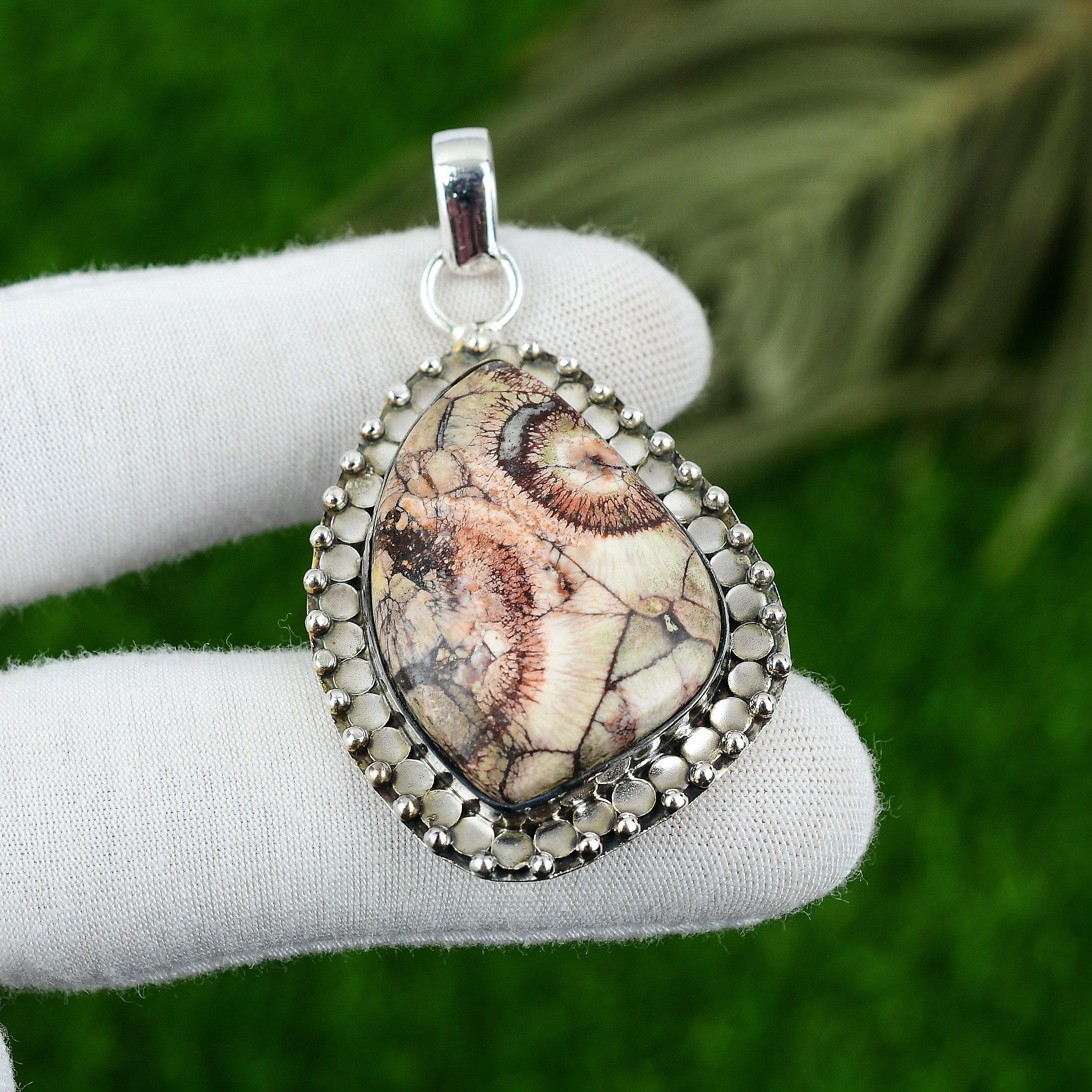 

Натуральный камень Яшма Птичий глаз Подвеска Коричневый 925 Стерлинговое серебро Ювелирное изделие