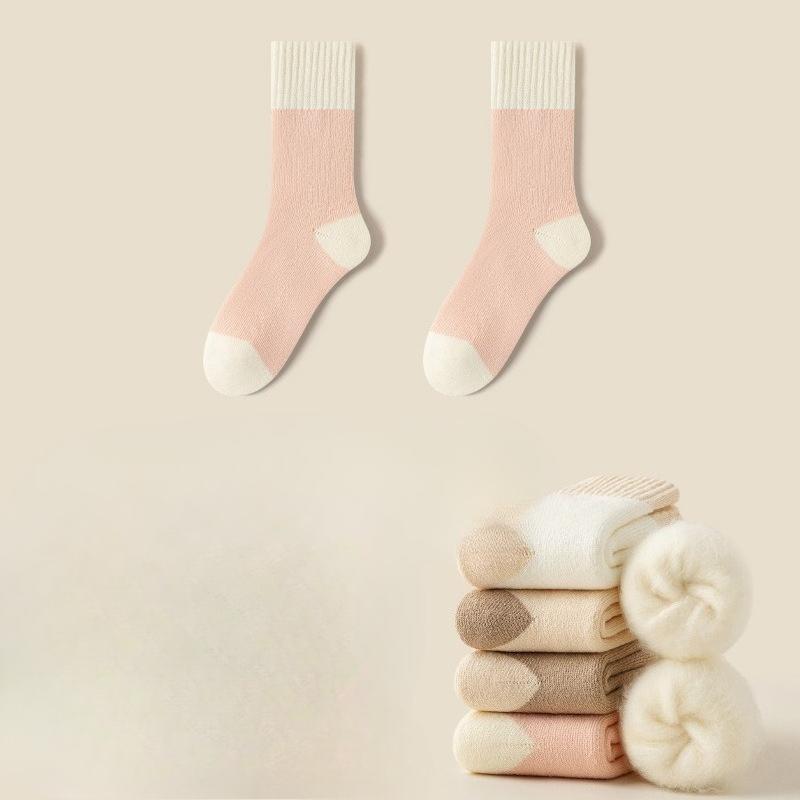 Fleece and Thickened Warm Cashmere Socks, Autumn and Winter Sleeping Fleece Mid-calf Socks, Solid Color Casual Home Floor Socks