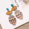 Bohemian wood stud earrings niche design geometric stripe print earrings femininity personality earrings