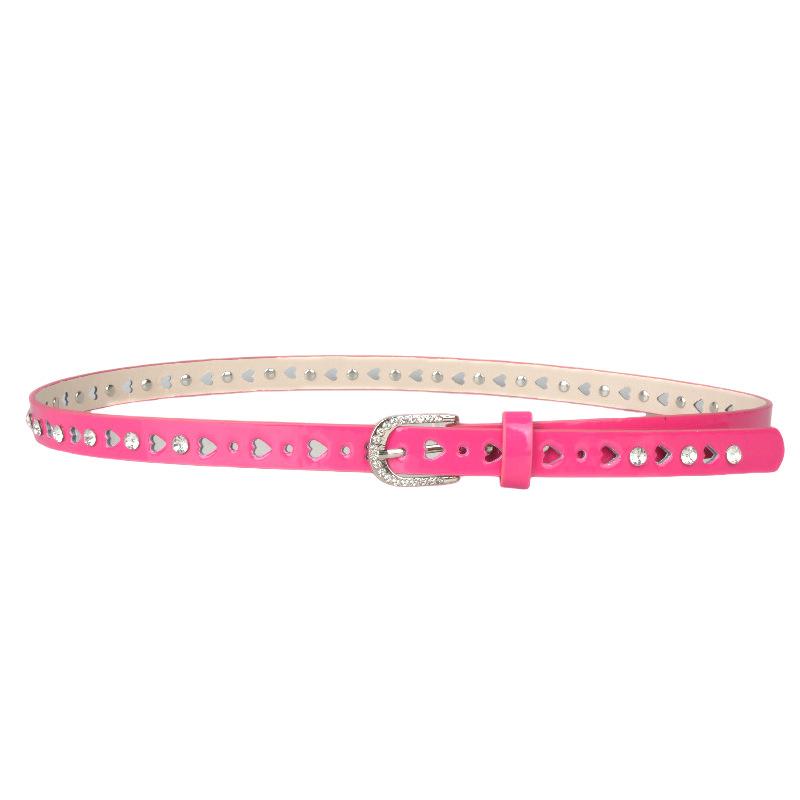Women'S Rhinestone Belt Decorative Belt Inlaid Hollow Versatile Thin Belt Narrow Belt Bright Leather Pants Pu Candy Color
