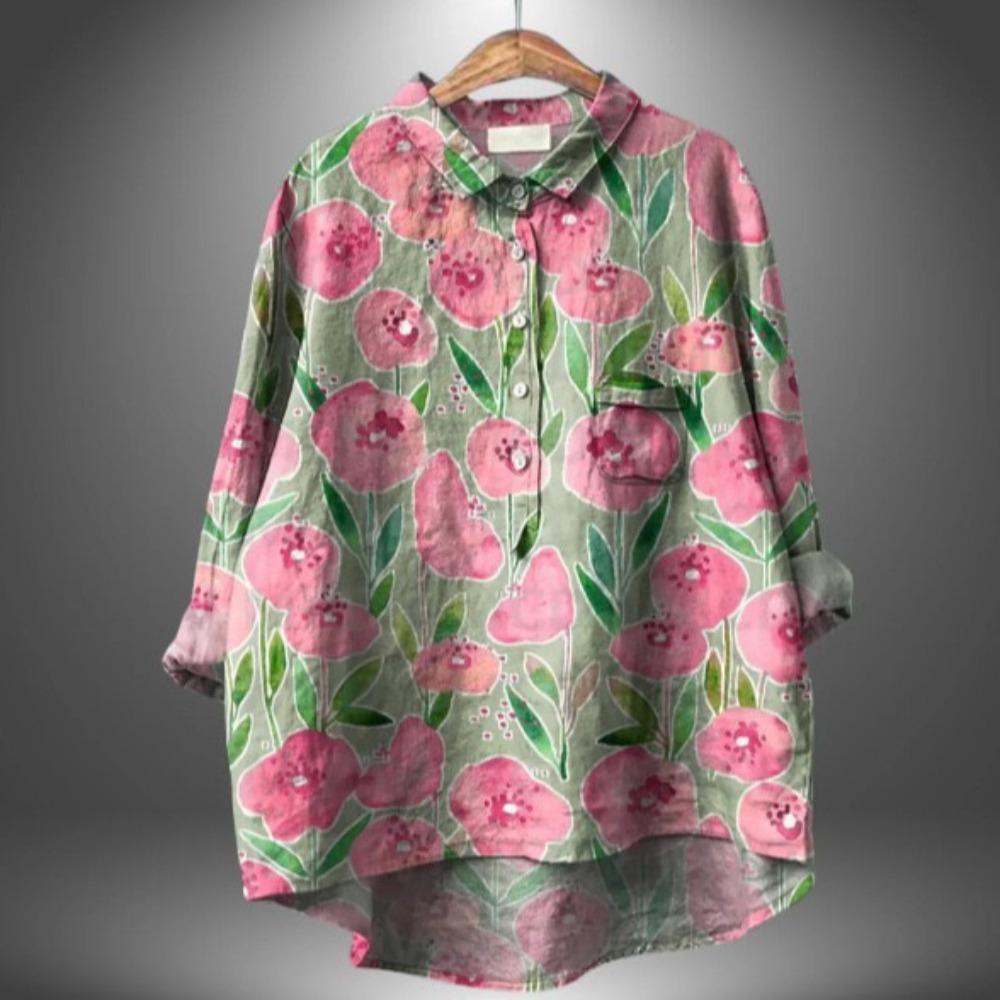 Stampa Floreale Vintage Deliziosa Camicia Casual in Lino