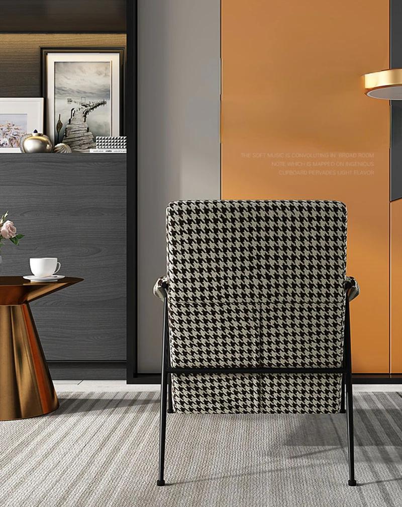 Nordic Leisure Armchair Home Fabric Living Room Chairs Houndstooth Backrest Lazy Sofa Home Furniture Bedroom Leisure Sofa Chair