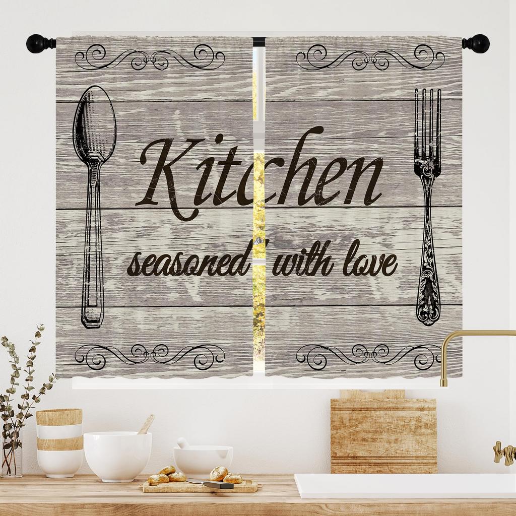 Modern Window Curtain Fresh Checkered Sunflower Printed Home Decoration Kitchen Bedroom Curtains Set Of 2 Made Polyester With Rod Pocket Decor