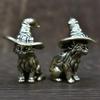 Cute Solid Brass  Cat Figurine - Retro Witch Cat Miniature Statue, Antique Copper Tea Pet Table Ornament Home Office Decor