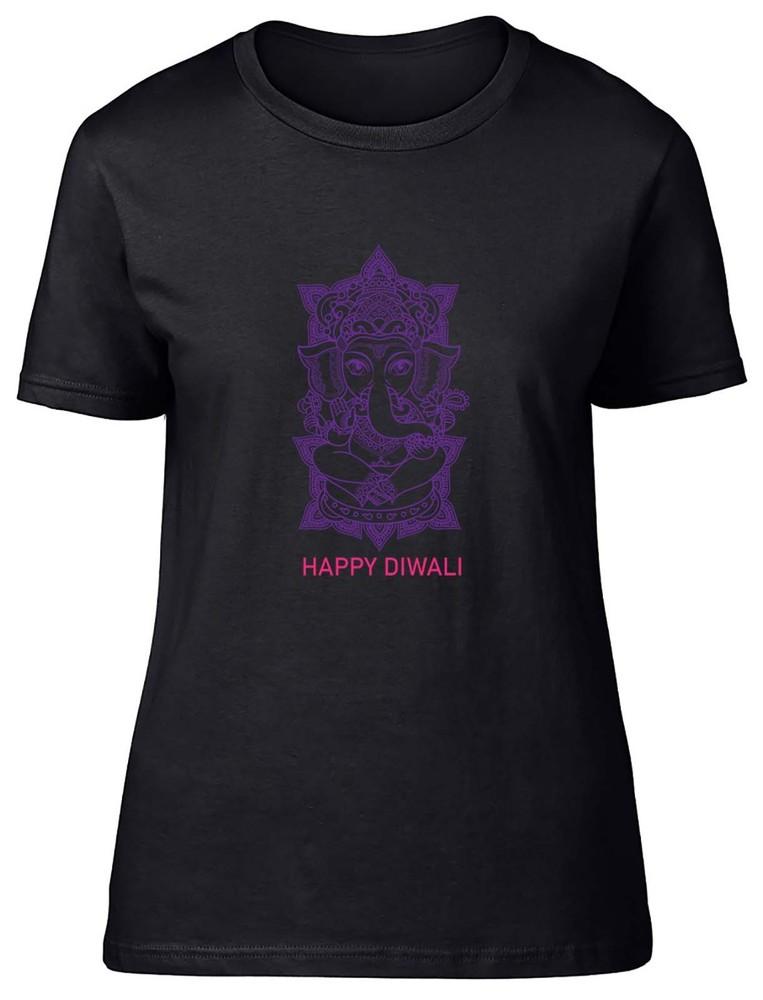 

Happy Diwali Ganesh Festival Fitted Womens Ladies T Shirt Gift S
