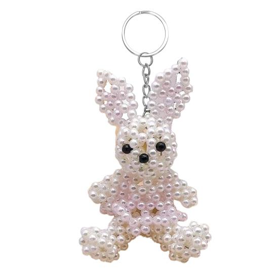 Faux Pearl Bear Rabbit Keychain Pendant Handmade Braided Lightweight Charm Key Chain Backpack Bag Accessory