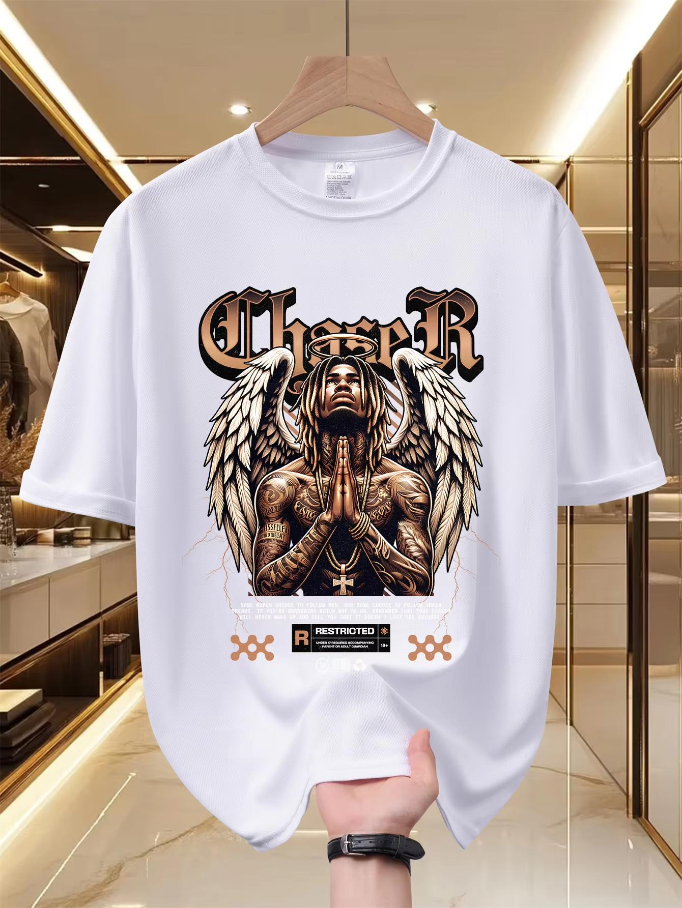 

ChaseR Angel Hip Hop T Shirt Men Streetwear Vintage Graphic Tee Oversized Short Sleeve Tops S разноцветный