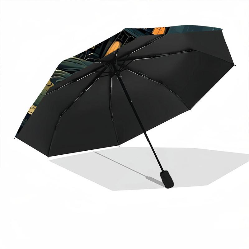 1pc Haunted House Moonlit Night Automatic Folding Umbrella, Lightweight Retractable Compact Travel Umbrella, 8-Rib Sturdy Frame103