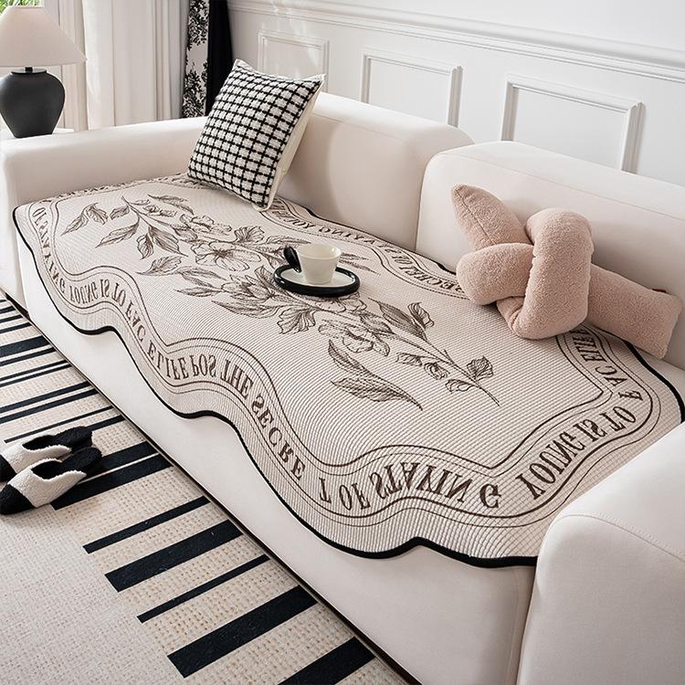 Nordic Light Luxury Sofa Cushion Advanced Sketch Hepburn Flower Shaped Sofa Towel Black and White Classic Non-Slip Cushion Cloth Cover Cover
