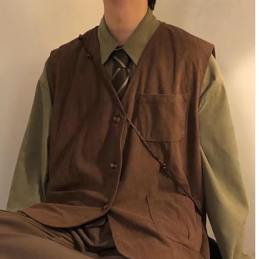 Herren Japanische Retro Cord Fledermaus Weste - Ärmellos, Locker, Trendige Frühling/Herbst Jacke