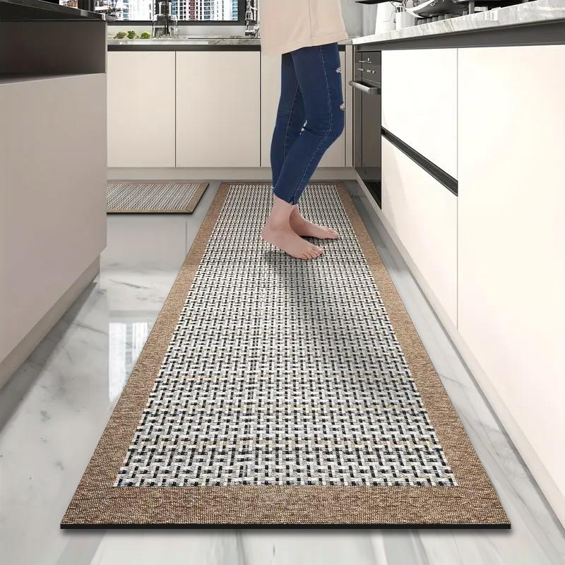 

Long imitation woven kitchen floor mats diatom mud printed non-slip mats bathroom absorbent mats door mats restaurant mats 45cmx60cm абрикосовый