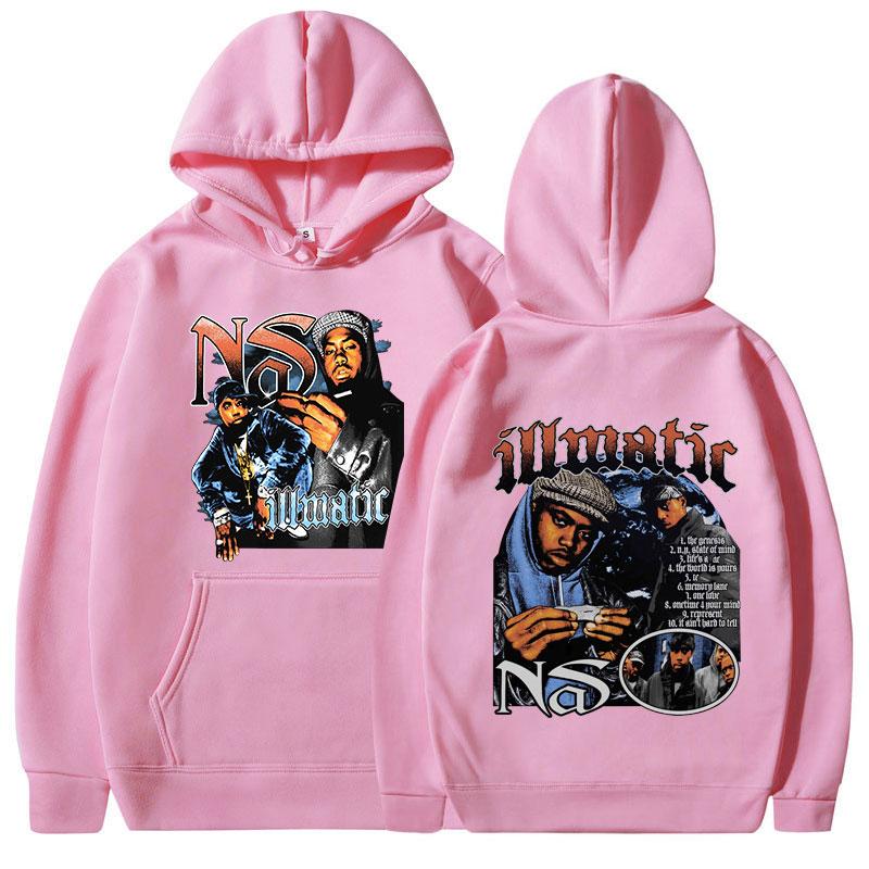 90er Jahre Rapper Nas Illmatic Hoodie Y2k Herrenmode Vintage Hoodies Fleece Warm Langarm Kapuzenpullover Hip Hop Streetwear
