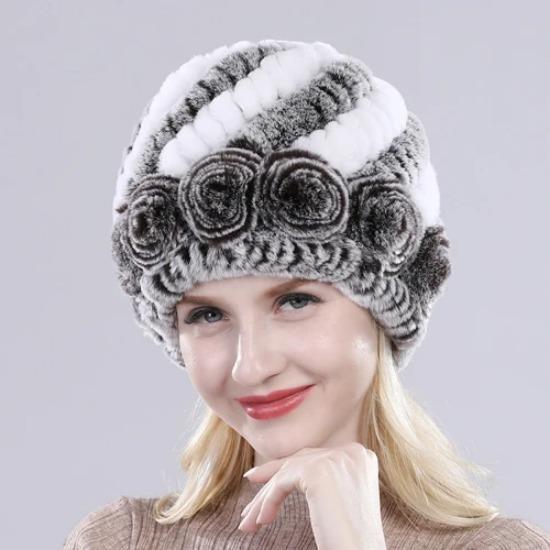 Hot Sell Women Winter Knitted Real Rex Rabbit Fur Hat Fluffy Natural Rex Rabbit Fur Cap Lady Good Elastic Genuine Fur Hats