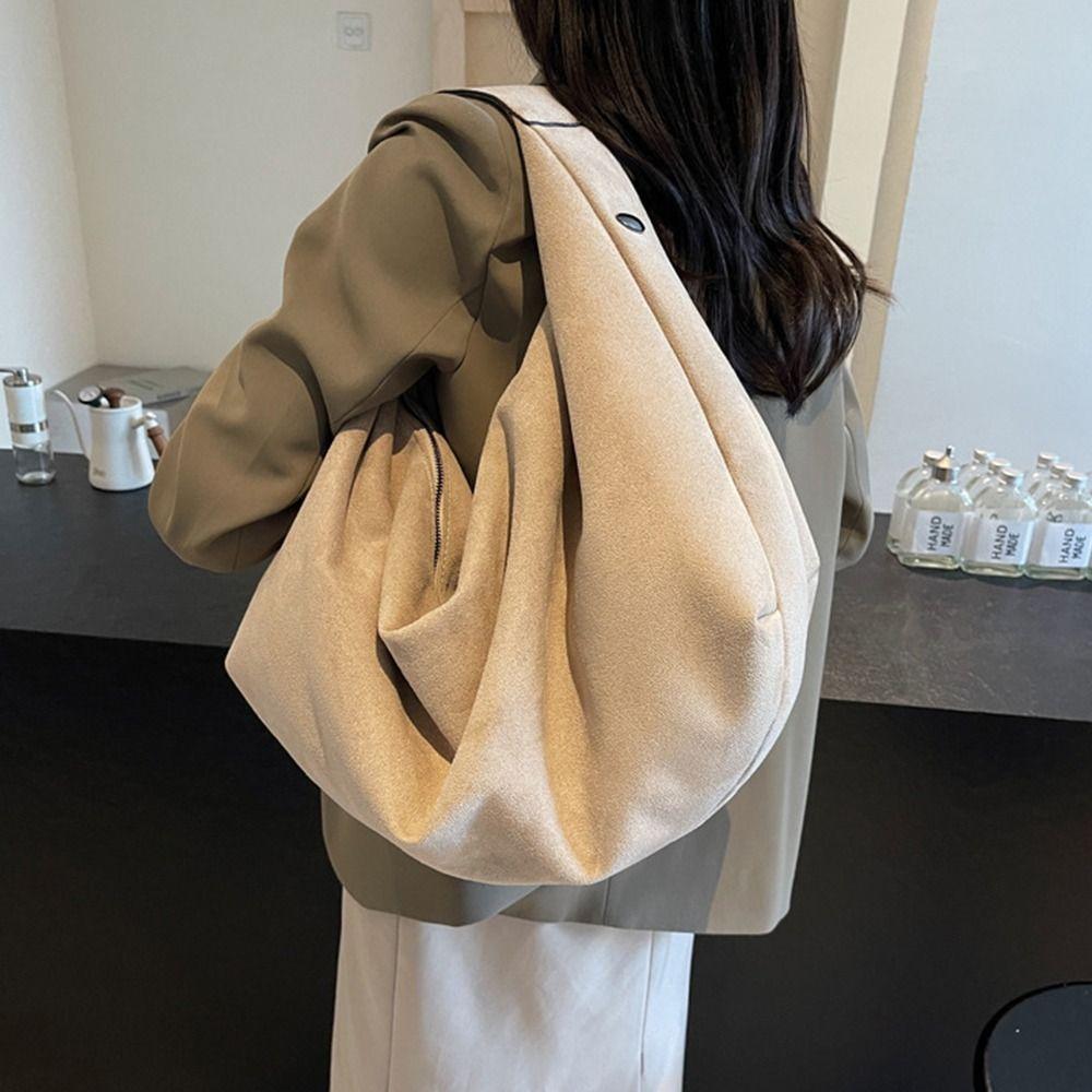 Solid Color Suede Shoulder Bag Large Capacity Ladies Crescent Bag Hobo Bag Autumn and Winter