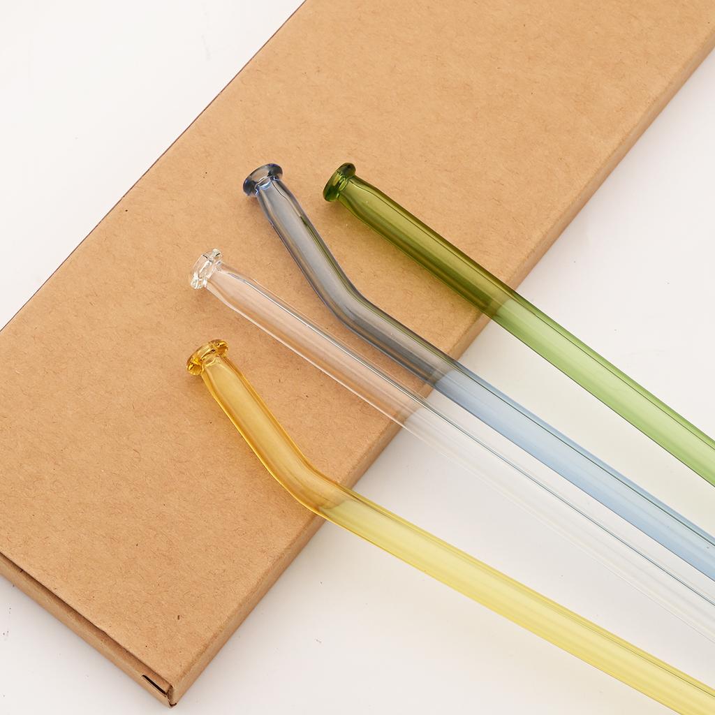 5pcs High Borosilicate Glass Straw Sets Colorful Straight Glass Straw Milk Tea Juice Cocktail Straw with Brush Bar Accessories