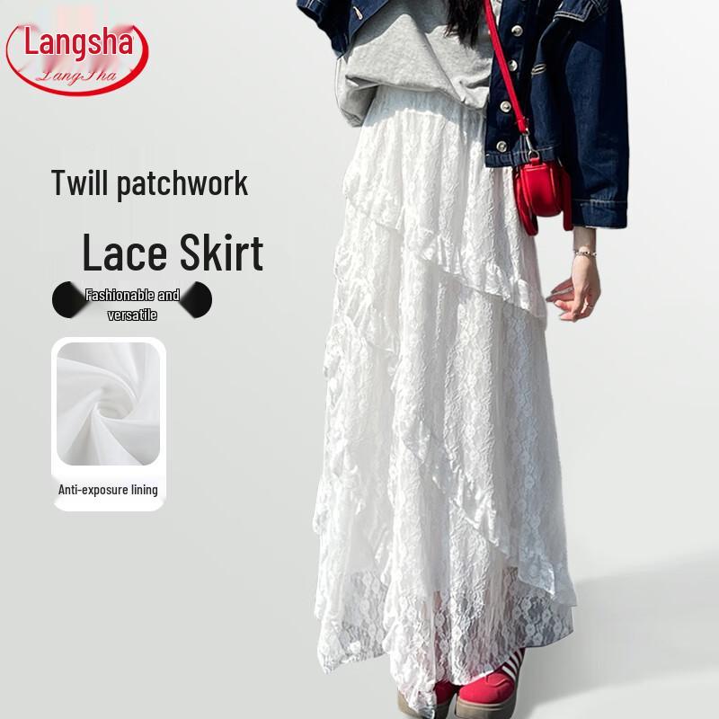 French Retro Lace Patchwork A-Line Skirt XL