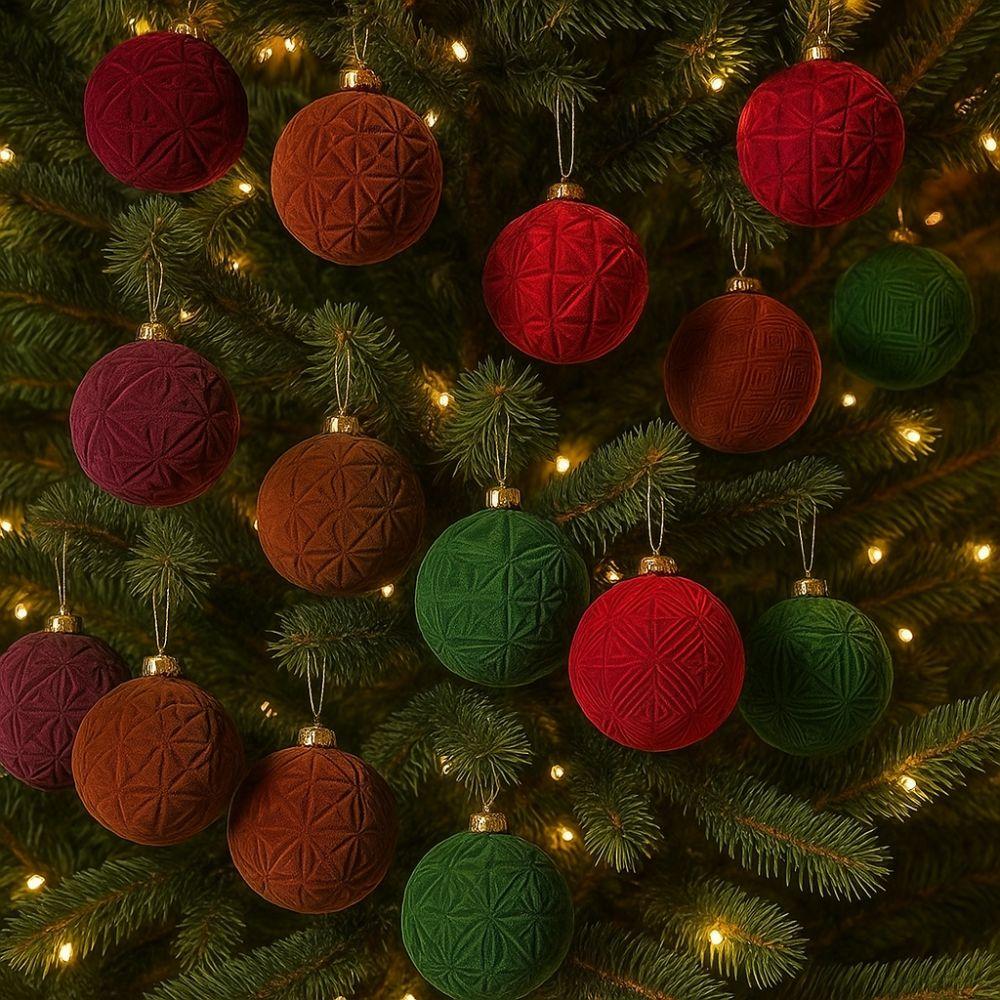9pcs Vintage Velvet Christmas Balls Flocking Christmas Spheres Xmas Tree Pendant  Home Office Decor"