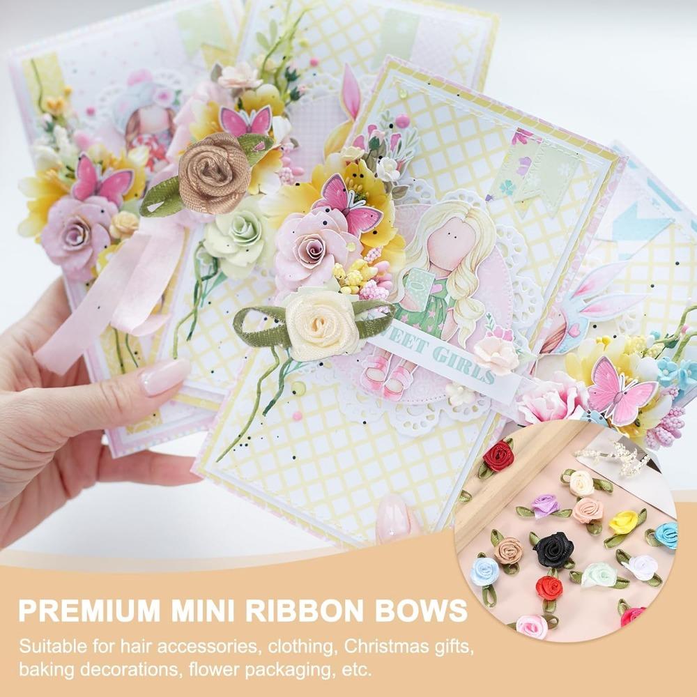 30 ks Kávové stuhové růže Mini růžičky pro tvoření Malé saténové mašličky Růže Umělé květiny.