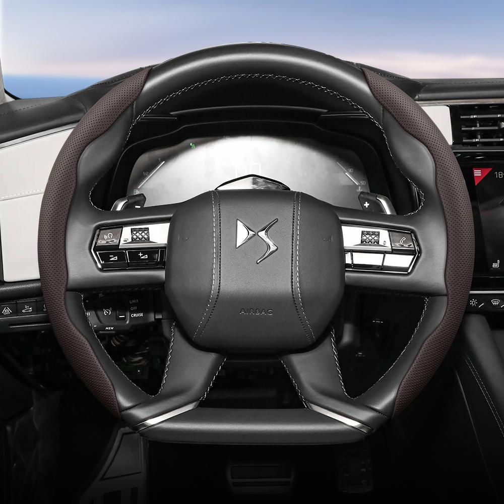 bpzsw1 Suitable for Ds Breathable Hole Leather Steering Wheel Cover Segmented Quick Release Design Non-Slip Durable 3 4 5 6 7 9 Crossback E-Tense