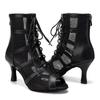 Girls Ladies Sexy Latin Lace Up Jazz Dance Shoes Mesh Breath High Top Dancing Boots  High Heels 7.5CM