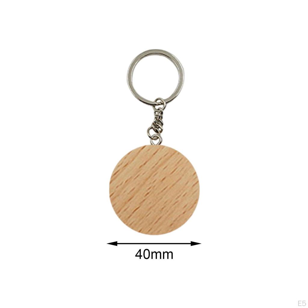 10Pcs Unfinished Wood Keyring Wooden Keychain Ornament Accessories Key Chain Bulk Decoration Craft