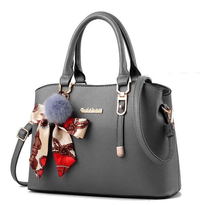 2025 New Stylish Large-capacity Solid Color Handbag PU Waterproof Messenger Bag Plush Pendant Simple Shoulder Bag