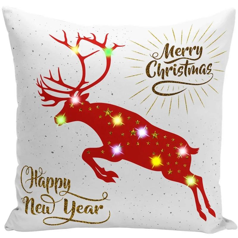 Led Christmas Pillowcase Cartoon Plant Creative Printing Luminous Cushion Cover Home Sofa Table Chair Decoration Pillow Cases