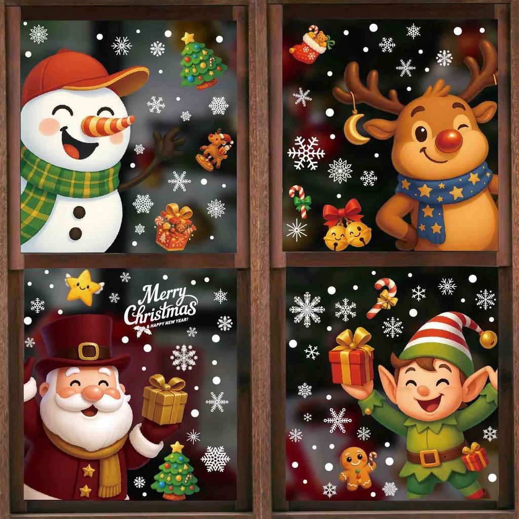 New Christmas Decoration Santa Elf Static Stickers Party Decoration Snowflake Glass Stickers