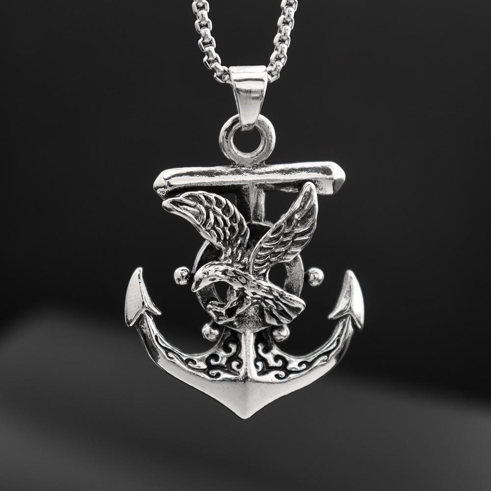 Personality Retro Punk Necklace Rock Navy Boat Anchor Eagle Men's Fashion Trend Style Pair Hip Hop Pendant
