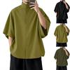 Camicia Casual da Uomo con Collo alla Coreana, Abbottonatura Scura, Vestibilità Larga, Manica a 1/2