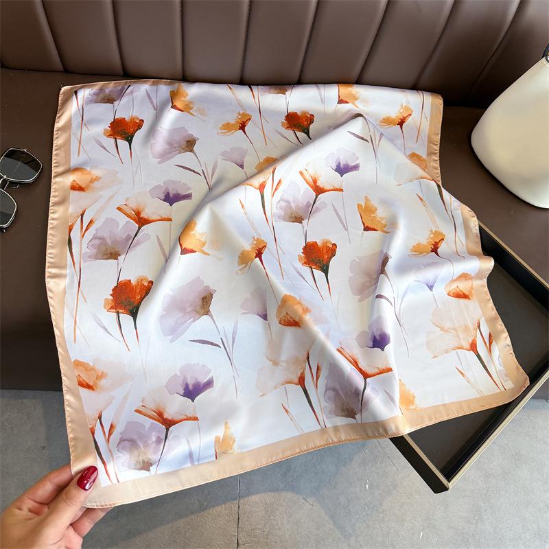 Art commuter style simulation silk printing silk scarf square scarf high-end shawl sunscreen neck small square scarf headscarf scarf